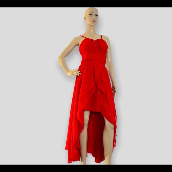 COPY - Sexy Red Party Irregular Ruffle High Waist Vestidos Dress New - Picture 3 of 11
